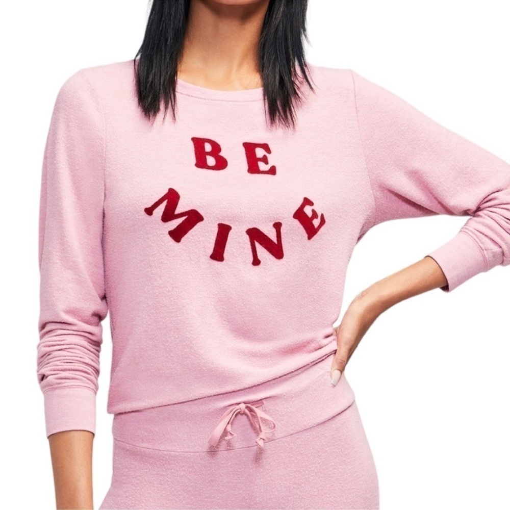 Wildfox NWT Rose Pink Red Raised Velvet “Be Mine” Baggy Beach Jumper Sweatshirt